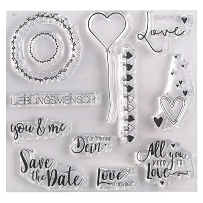 Afbeelding van Rayher 50244000 Clear Stamps liefdesgroeten, boog 102.5x97mm. 12 motieven, helder, transparant, doorzichtig, siliconen stempel, stempel bruiloft