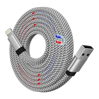 Afbeelding van Magtame Light ning Magnetische telefoonkabel, 1,5 m, oplaadkabel, USB, A, plat, MFi gecertificeerd, oprolbare snellader van nylon, voor iPhone 14, 13 Pro Max, 12, 11, XR, XS, X 8 Plus, SE