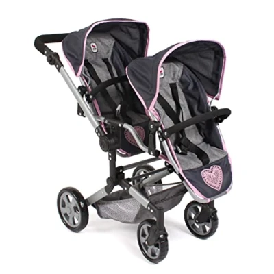 Afbeelding van Bayer Chic 2000 Poppenwagen Linus Duo, tweepoppenwagen voor kinderen van 4 tot 8 jaar, gemêleerd grijs, marineblauw, 690 26