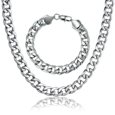 Afbeelding van Ketting + Armband Set Cuban Link Zilver kleurig 7mm Kettingen Armbanden Sieraden Heren Cadeau voor Man Mannen Cadeautjes