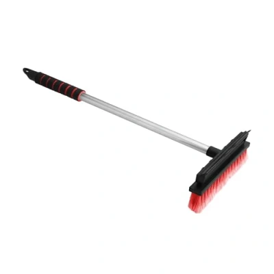 Afbeelding van ToM PaR reinigingsborstel met rubberen wisser 2 in 1 borstel Ergonomische handgreep Rubber voor het afvegen van water en stoom Duurzame borstelharen Auto ramen spiegels 66 cm Rood