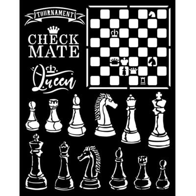 Afbeelding van Stamperia Thick Stencil 20x25cm Alice Check Mate (KSTD089) (DISCONTINUED)