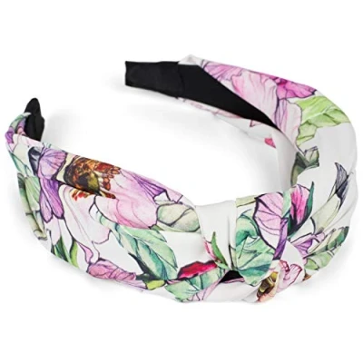 Afbeelding van styleBREAKER Dames haarband met kleurrijke bloemenprint en knopen, retro vintage look, haarband, hoofdband 04027024, kleur:Wit