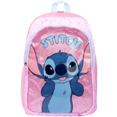 Afbeelding van Disney Stitch schooltas rugzak voor meisjes multi compartiment reizen glitter kinderen verstelbare schouderbanden en mesh zak, roze