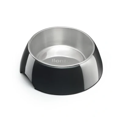 Afbeelding van lionto Melamine voerbak met anti slip bodem, uitneembare 420 ml kom van robuust en geurloos roestvrij staal, gemakkelijk te reinigen, ergonomisch ontwerp, voor honden katten, zwart