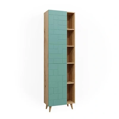 Afbeelding van Vicco Badkamerkast &quot;Rudi&quot;, Mintgroen/Eiken, 56 x 193 cm met deuren en open vakken