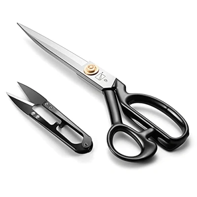 Afbeelding van Naaischaar 9 Inch (24CM) Stoffenschaar Vlijmscherpe koolstofstalen kleermakersschaar voor het snijden van stof, leer, materiaal, kleding, jeans (wit, rechtshandig)