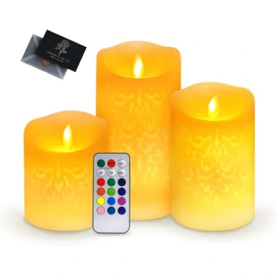Afbeelding van UCAMP 3 Stuks LED Kaarsen,Met Afstandsbediening en Timer,LED Kaarsen Set Van 3,LED Echte Wax Kaars,Flikkerende Vlam,Kaarsen Op Batterijen,Voor Bruiloften, Feesten, Kerstmis, Huisdecoratie