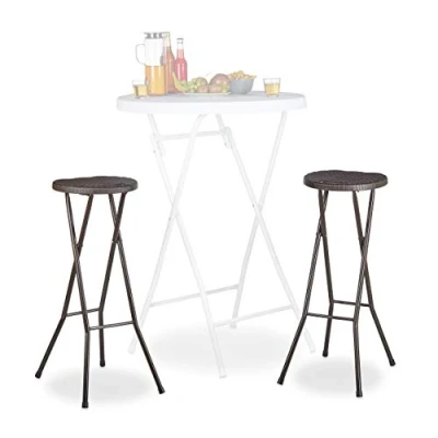 Afbeelding van Relaxdays barkurk inklapbaar barstoel 2 stuks weerbestendig kruk kunststof bruin
