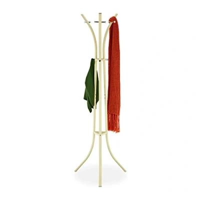 Afbeelding van Relaxdays kapstok staand, metaal, modern, voor gang, 9 haken, jassen, garderoberek, HxD: 184x61x54,5 cm, creme wit