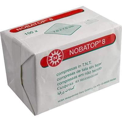 Afbeelding van Nobatop 8 vliesstof compressen 4 voudig 1000 stuks (10 x 100) 7,5 cm