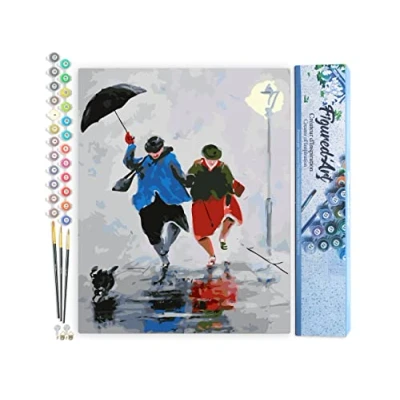 Afbeelding van Figured&#039;Art Schilderen op Nummer Volwassenen canvas Lopen in de regen Handwerk acrylverf Kit DIY Compleet 40x50cm zonder frame