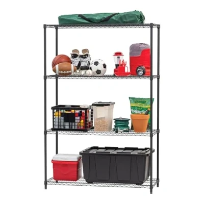 Afbeelding van Iris Ohyama, Opschorten/Opbergmeubilair/Meerzijdige opschortingen/Metalen opschortingen met 4 planken, Verstelbare hoogte, industrieel, Keuken, Garage Metal Rack MR WT4 Zwart