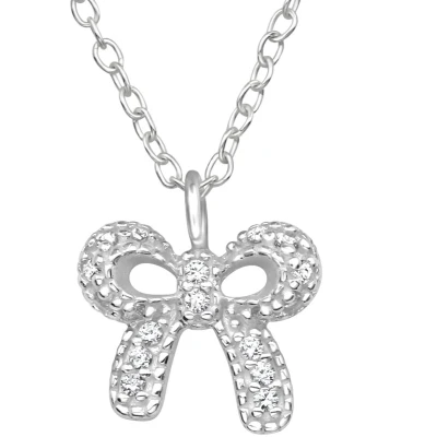 Afbeelding van JoyS Zilveren strik hanger inclusief ketting strikje met zirkonia sterling zilver 925 ketting: 45 cm