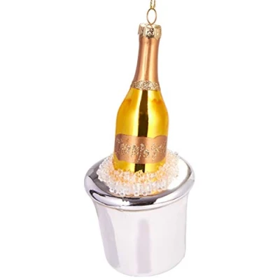 Afbeelding van BRUBAKER Champagnekoeler met Fles Handbeschilderde Kerstbal van Glas Handgeblazen Kerstboomversieringen, Grappige Figuren, Decoratieve Hangers Boombal ca. 14,5 cm