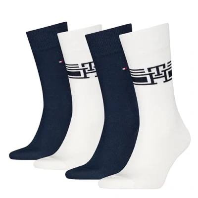 Afbeelding van Tommy Hilfiger MEN SOCK Monogram Stripe 4 PACK Sokken, Heren, Maat: 43 46, White