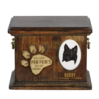 Afbeelding van Art Dog Pet Memorial Urn Handgemaakt koud gegoten bronzen portret op berkenbasis Gepersonaliseerde hondencrematiedoos 8,3x11,4x8,7 Belgische herder