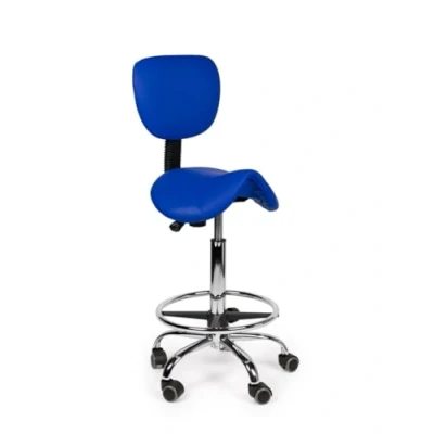 Afbeelding van zadelkruk rugleuning Standaard Blauw met Voetring Zithoogte 50/68cm kruk op wielen krukje werkkruk bureaukruk kapperskruk verstelbaar draaikruk tabouret tot 160kg