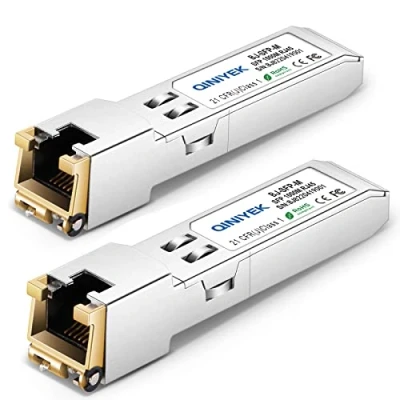 Afbeelding van QINIYEK 1.25G SFP T, 1000BASE T RJ45 koperen voor Cisco GLC T/SFP GE Ubiquiti UF 1G, Netgear, Supermicro, tot 100 m (pak van 2)