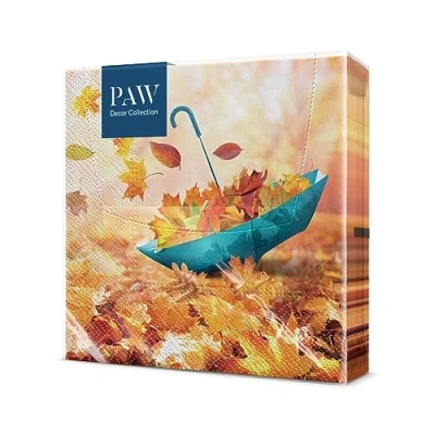 Afbeelding van PAW Papieren Servetten 3 laags (33 x 33 cm) 20 Stuks Thema met Bladeren Warme Kleuren en Motieven Oogstfeest Tafelversiering Gezellige Herfstdecoratie Kleur: Umbrella Leaves