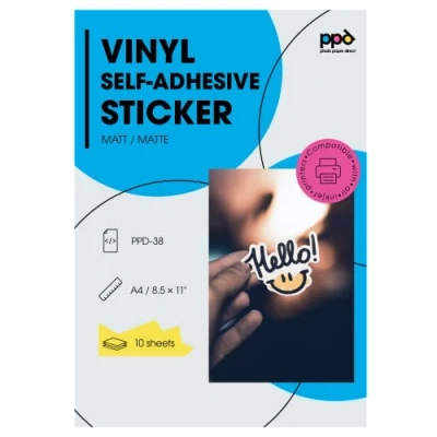 Afbeelding van PPD A4 x 10 vellen Inkjet PREMIUM Vinyl Stickerfolie Wit Mat Zelfklevend speciaal gecoat voor full colour prints in fotokwaliteit scheurvast en duurzam 38
