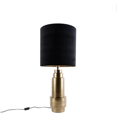 Afbeelding van QAZQA Tafellamp brons velours kap zwart met goud 40 cm Bruut