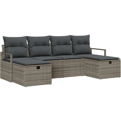 Afbeelding van vidaXL 6 delige tuinsofa set met kussens grijs poly rattan