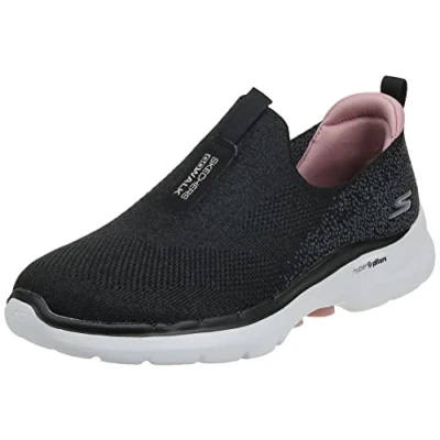 Afbeelding van Skechers Go Walk 6 Glimmering Sneaker voor dames, Zwart Textiel Roze Trim, 40.5 EU