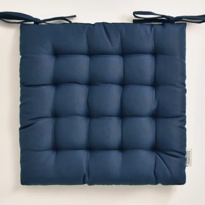 Afbeelding van ROOM99 Aura Stoelkussen, 40 x cm, zitkussen met banden, sierkussen, stoel, vloer, vloerkussen, kussen, voor binnen en buiten, woonkamer, donkerblauw
