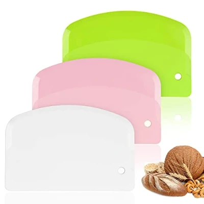Afbeelding van Vicloon deegschraperkaart kunststof, 3 stuks komschraper, deegschraper deegsnijder voor deegcakes, pizza, bakgereedschap (Groen/Wit/Roze)