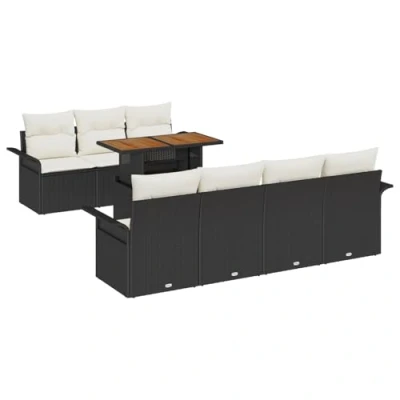 Afbeelding van vidaXL 8 delige Tuin Sofa Set met Kussens Zwarte Poly Rattan, 2 zits Opbergruimte &amp; Rattan