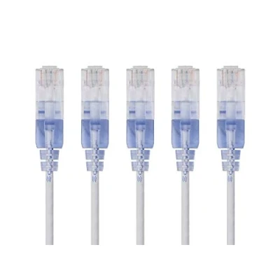 Afbeelding van Monoprice Cat6A Ethernet patchkabel 0,5 voet wit (5 stuks) netwerkinternetkabel RJ45, gestrand, UTP, puur kale koperdraad, 30AWG SlimRun serie