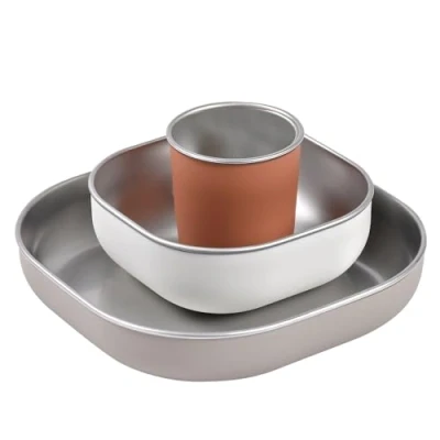 Afbeelding van Béaba Eetset Maaltijdset Bord, Kom &amp; Drinkbeker RVS Zelfstandig Leren Eten Kan in Magnetron, Vaatwasser Oven Onbreekbaar Terracotta