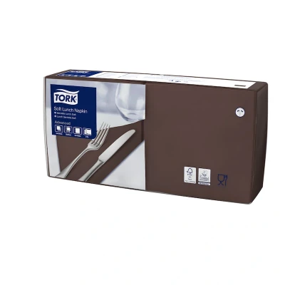 Afbeelding van Tork Soft Lunchservet 33x33cm 3 laags 1/4 vouw Bruin 477872