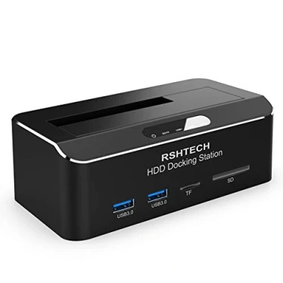 Afbeelding van RSHTECH dockingstation aluminium harde schijf, USB 3.0 schijf voor 2.5 &amp; 3.5 inch SATA HDD SSD, met SD TF kaart en ABS veerafdekking, ondersteunt 6 Gbps 16 TB schijven