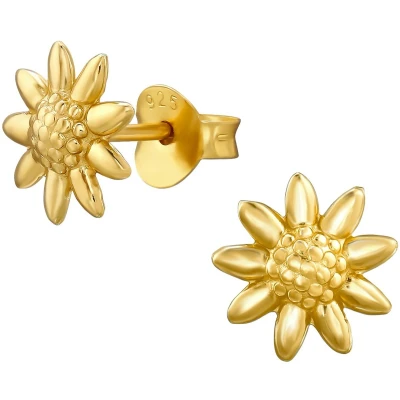 Afbeelding van JoyS Zilveren bloem oorbellen 8 mm chrysant 14k goudplating / goldplated
