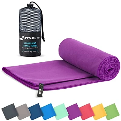 Afbeelding van Microvezel handdoeken compact, ultralicht &amp; sneldrogend handdoek de perfecte sporthanddoek, strandlaken en reishanddoek (80x160cm 1 stuk, Paars)