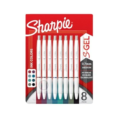 Afbeelding van Sharpie S Gel Gelpennen voor Schrijven Medium Punt (0,7mm) Diverse Inktkleuren Witte Parel Behuizing 8 Stuks