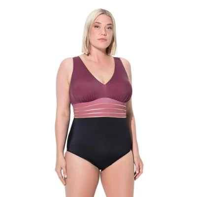 Afbeelding van Ulla Popken Dames grote maten plus size badpak Laura, gouden riem, zwart, 52