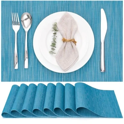Afbeelding van Myir JUN Placemats Set van 8, Vinyl Geweven Wasbaar Hittebestendige Antislip Geschikt voor Keuken Familie Restaurant Koffiebar (Blauw)