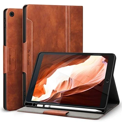 Afbeelding van Antbox Hoes voor iPad 10.2 (9e /8e /7e generatie) met pennenhouder Auto Sleep / Wake functie PU lederen tas beschermhoes Smart Cover 10,2 inch 2021/2020/2019 (bruin)