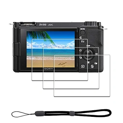 Afbeelding van iDaPro Screen Protector voor Sony Alpha ZV E10 ZVE10 &amp; Hand Lanyard [3+1 Pack] Gehard glas Eenvoudige installatie