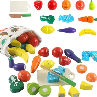 Afbeelding van huruirui Houten speelgoed voor het snijden van groente en fruit, kinderkokeraccessoires, speelgoed, educatief kooksimulatie kleurherkenning, 2, 3, 4 jaar oud, speelkeuken, cadeau