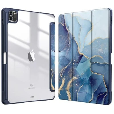 Afbeelding van Fintie Hoes voor iPad Pro 11 2021 (3e Generatie) [Ingebouwde Penhouder] Schokbestendige Cover met Transparant Harde Schaal Terug Case 11&quot; 2021/2020 / 2018, (Z Marmer Blauw)