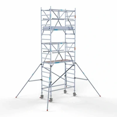 Afbeelding van Professionele aluminium rolsteiger 0.90x1.90x6.2m werkhoogte dubbele voorloopleuning