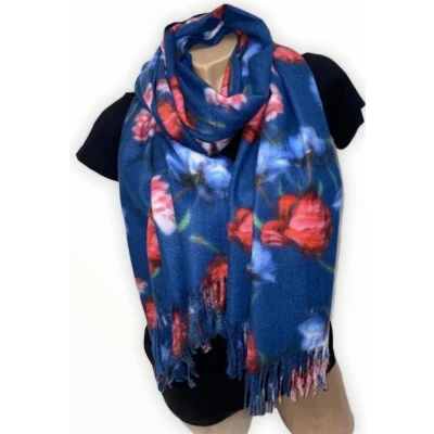 Afbeelding van Lange Warme Dames Sjaal Bloemenprint Blauw 180 x 70 cm (199 5#)