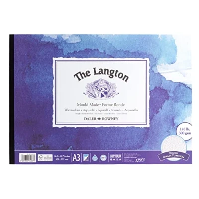 Afbeelding van Daler Rowney The Langton Rough aquarelpapierblok, 300 g/m², A3, eenzijdig gelijmd, zuurvrij, 12 natuurwitte vellen, ideaal voor professionele kunstenaars