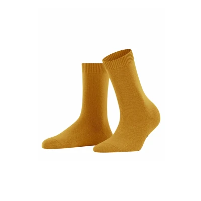 Afbeelding van FALKE Cosy Wool sokken voor dames, ademende klimaatregulerende geurremmende wol, versterkte platte naad drukvrije teen, eenkleurig, zakelijk dagelijks gebruik, 1 paar, Geel (Amber 1851) nieuw