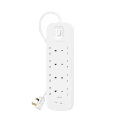 Afbeelding van Belkin Surge Protection 8 Outlet 2 Meter Dual Usb C 30W PD Wit