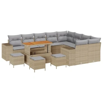 Afbeelding van vidaXL 13 delige Tuin Sofa Set met Kussens Beige Poly Rattan Acacia